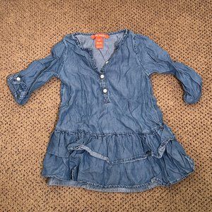 Girls Size 18-24M Denim-Printed Long Sleeve Dress
